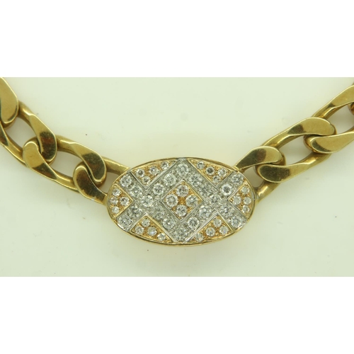 2 - A heavy gauge 18ct gold curb-link choker necklace, with diamond-set oval panel totalling approximate... 