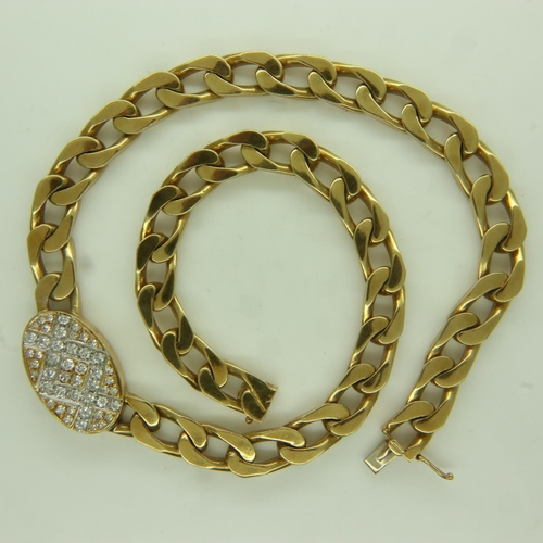 2 - A heavy gauge 18ct gold curb-link choker necklace, with diamond-set oval panel totalling approximate... 