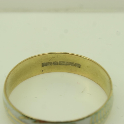 41 - 18ct gold white enamelled full eternity skeleton design mourning band, size O/P, 2.2g. UK P&P Group ... 