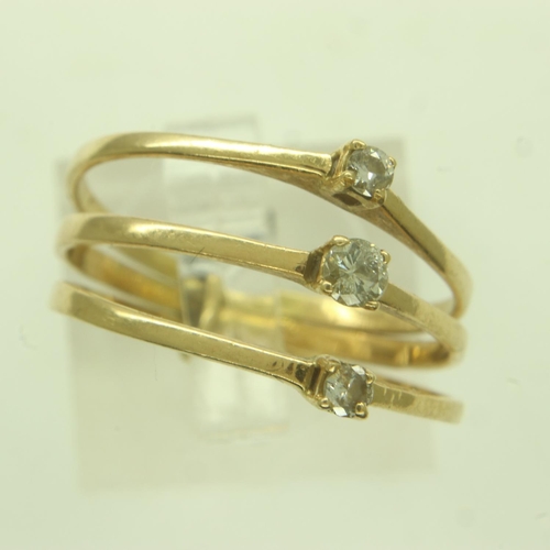 48 - A continental gold suite of three rings, attached to form a trilogy ring, each set with diamond, siz... 