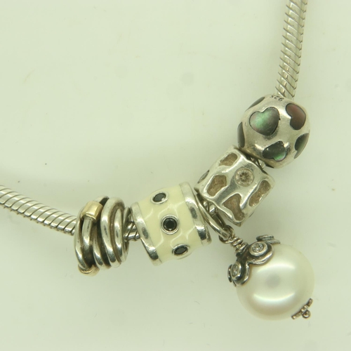 49 - Pandora silver necklace with five charms, one with gold elements, L: 28 cm. UK P&P Group 0 (£6+VAT f... 