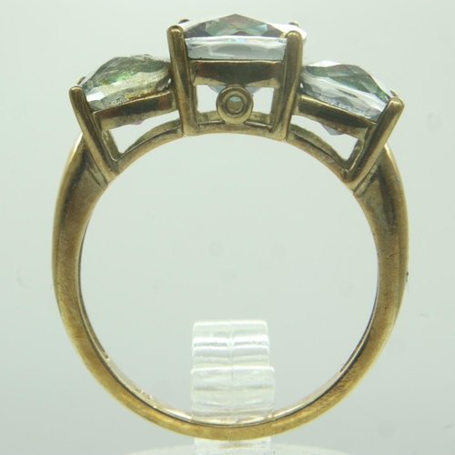 52 - 9ct gold topaz set trilogy ring, size P, 3.4g. UK P&P Group 0 (£6+VAT for the first lot and £1+VAT f... 