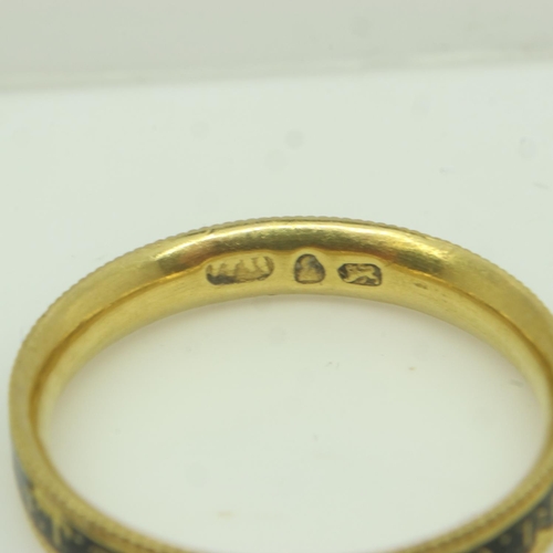 61 - Georgian enamelled 22ct gold mourning band, George Prescot Esquire died aged 78, 1790, size R, 4.7g.... 