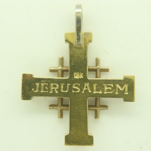 62 - An 18ct white and yellow gold Jerusalem pendant, diamond-set, H: 29 mm, 3.9g. UK P&P Group 0 (£6+VAT... 