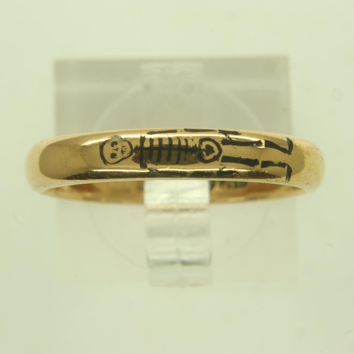 63 - 22ct gold and black enamel skeleton design mourning band ring, size P, 4.7g. UK P&P Group 0 (£6+VAT ... 