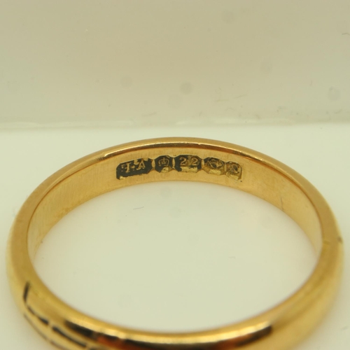 63 - 22ct gold and black enamel skeleton design mourning band ring, size P, 4.7g. UK P&P Group 0 (£6+VAT ... 