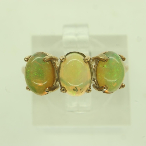 67 - 9ct gold trilogy ring set with three opals, 1.9g, size L. UK P&P Group 0 (£6+VAT for the first lot a... 