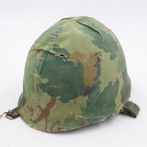 162 - Post-WWII US M1 steel helmet, with liner and camouflage cover. UK P&P Group 2 (£20+VAT for the first... 