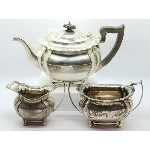 122 - Hallmarked silver three piece tea service, Sheffield assay, combined 1065g. UK P&P Group 3 (£30+VAT ... 