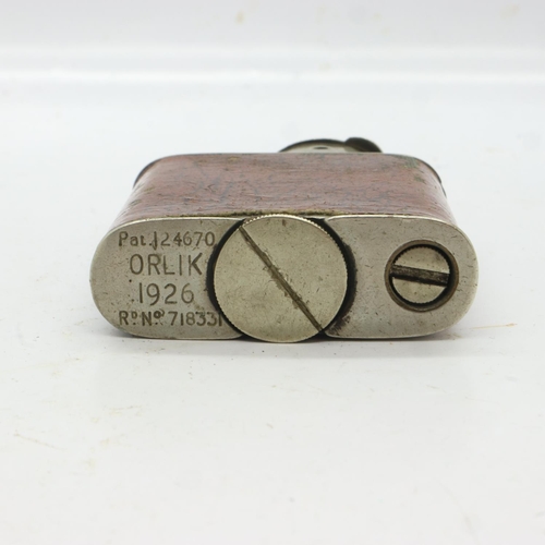 127 - Vintage Orlik petrol lighter, leather bound, c.1926. UK P&P Group 1 (£16+VAT for the first lot and £... 