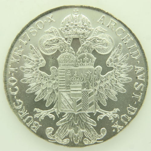 137 - Silver restrike 1780 Maria Theresa thaler. UK P&P Group 0 (£6+VAT for the first lot and £1+VAT for s... 