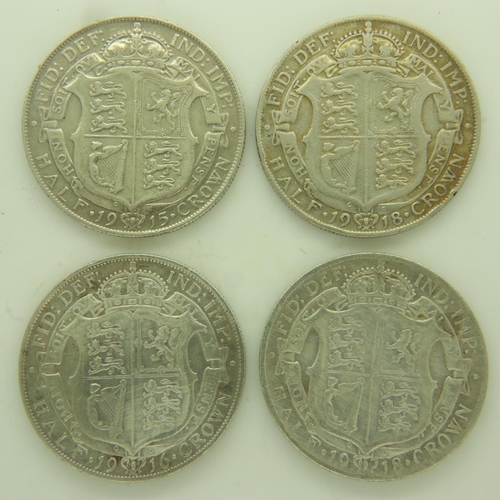 140 - Four silver half crowns of George V, 1915-1918. UK P&P Group 0 (£6+VAT for the first lot and £1+VAT ... 