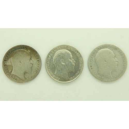 147 - Three silver sixpences of Edward VII. UK P&P Group 0 (£6+VAT for the first lot and £1+VAT for subseq... 