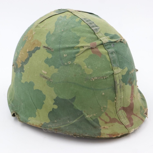 162 - Post-WWII US M1 steel helmet, with liner and camouflage cover. UK P&P Group 2 (£20+VAT for the first... 