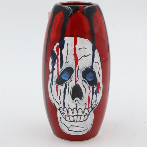 179 - Anita Harris skull vase, signed in gold, no chips or cracks, 17 cm H. UK P&P Group 1 (£16+VAT for th... 