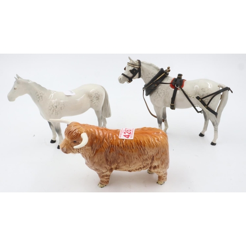 186 - Two Beswick grey horses and a Beswick Highland bull. UK P&P Group 2 (£20+VAT for the first lot and £... 