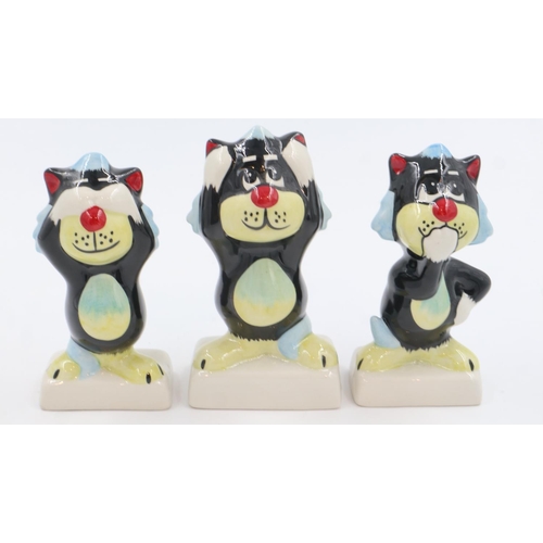 198 - Set of three Lorna Bailey cats, Speak No Evil, See No Evil and Hear No Evil, H: 13 cm. UK P&P Group ... 