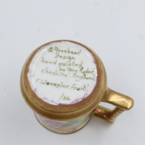 201 - Amy Ryder (Cheshire) miniature painted tankard, Worcester Fruit H: 41 mm, no chips cracks or visible... 