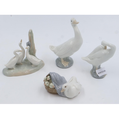 206 - Lladro and Nao geese and ducks (4). UK P&P Group 3 (£30+VAT for the first lot and £8+VAT for subsequ... 