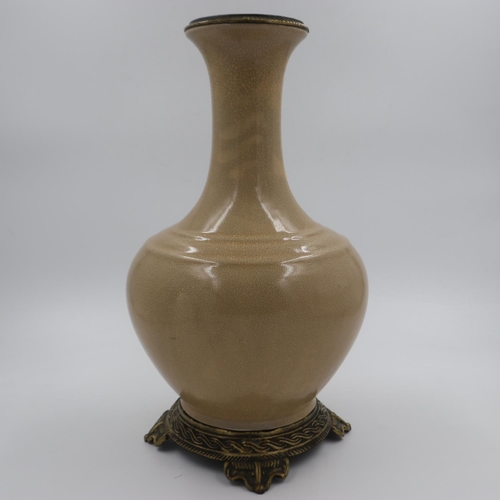 234 - Chinese crackle glaze vase, on bronze stand with bronze mount to top, H: 48 cm. Not available for in... 