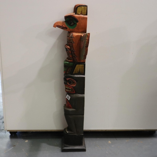 266 - Carved wooden totem pole, H: 98 cm. Not available for in-house P&P