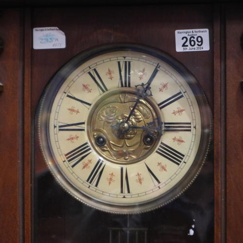 269 - Friedrich Mouthe 19th century German antique wall clock with glazed pendulum display door, H: 107 cm... 