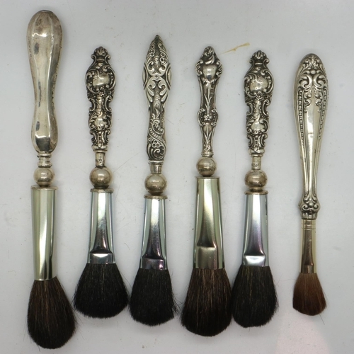 119 - Six hallmarked silver handled powder brushes. UK P&P Group 1 (£16+VAT for the first lot and £2+VAT f... 