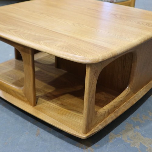 2120 - Ercol Blonde elm Pandora's Box square form centre table, 80 x 80 x 40 cm H. Not available for in-hou... 