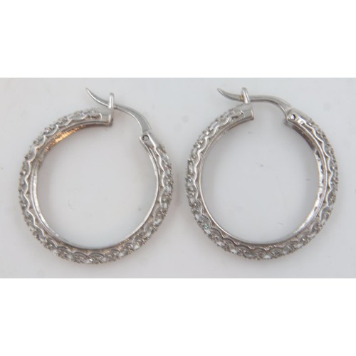 24A - 14ct white gold stone set hoop earrings, 9.3g. UK P&P Group 0 (£6+VAT for the first lot and £1+VAT f... 