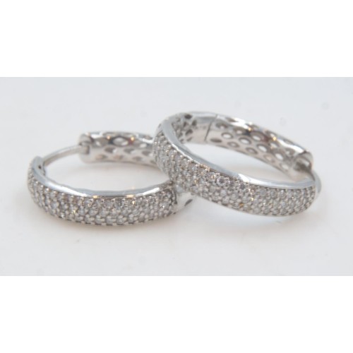 83 - 18ct white gold diamond set hoop earrings, 3.8g. UK P&P Group 0 (£6+VAT for the first lot and £1+VAT... 