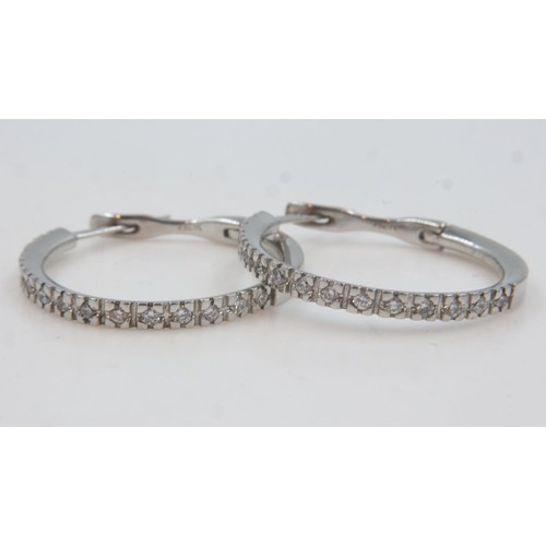 84 - 18ct white gold diamond set hoop earrings, 6.7g. UK P&P Group 0 (£6+VAT for the first lot and £1+VAT... 