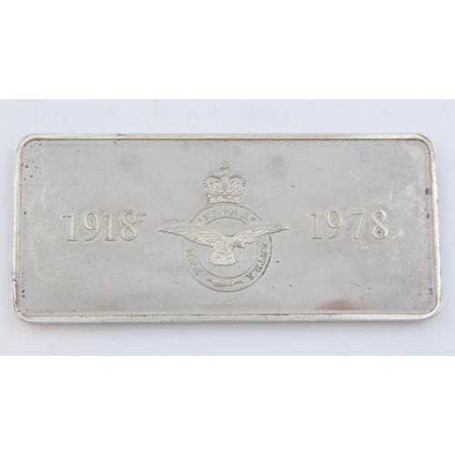 125A - 1918-1978 RAF silver 1 ounce bullion bar. UK P&P Group 1 (£16+VAT for the first lot and £2+VAT for s... 