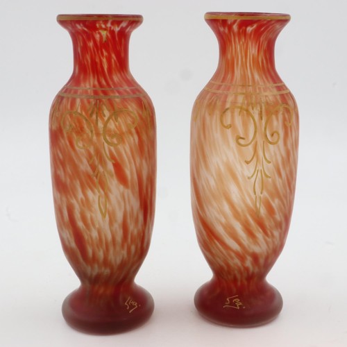 228 - Pair of LeGras blown vases with gilt decoration, H: 24 cm. Not available for in-house P&P