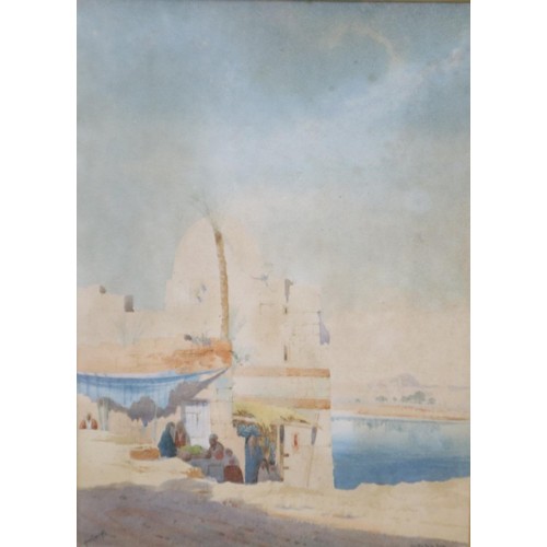 2050A - Augustus Osbourne Lamplough (1877-1930): watercolour, On the Nile Banks nr Cairo, 25 x 35 cm. Not av... 