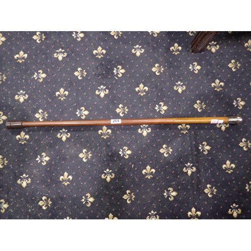 264 - Hallmarked silver topped, Malacca walking stick, L: 90 cm. UK P&P Group 2 (£20+VAT for the first lot... 