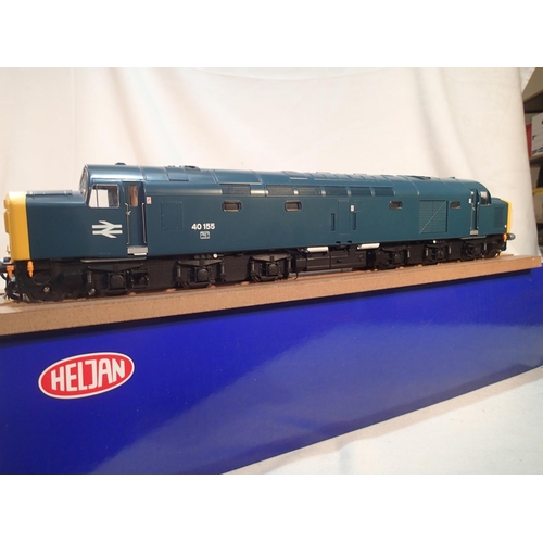 2036 - Heljan O gauge, class 40 diesel, blue, yellow ends, 40155, near mint, wrong box, box is for 40151 we... 