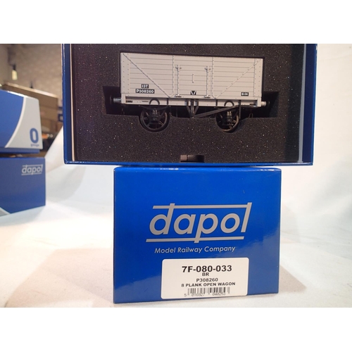 2085 - Dapol O gauge 7F-080-033, 8 plank, 13T open wagon, P308260, BR grey, near mint, storage wear to box.... 