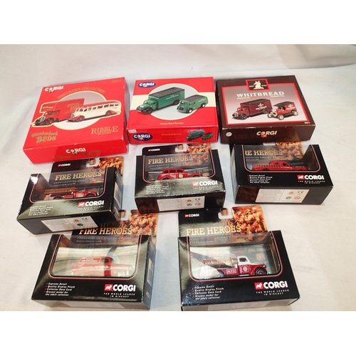 2116 - Eight Corgi diecast vehicles, comprising five fire heroes, and three twin sets Ribble, B.R.S and Whi... 