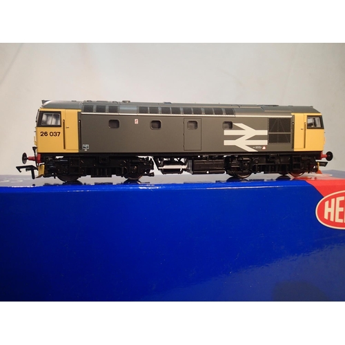 2138 - Heljan OO scale 26301, class 26 diesel, 26037, rail freight grey, excellent condition, some detail f... 