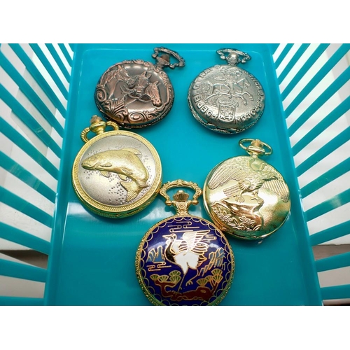 1088 - Five pocket watches with animal themed covers, all working at lotting up. UK P&P Group 1 (£16+VAT fo... 