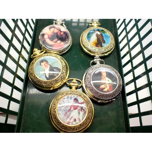 1101 - Five pocket watches with enamelled covers, all working at lotting up. UK P&P Group 1 (£16+VAT for th... 