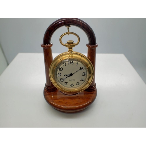 1103 - Open face pocket watch with rosewood display stand, working at lotting up. UK P&P Group 1 (£16+VAT f... 