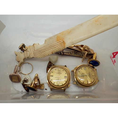1109 - Two Starlon Datomatic wristwatch heads with mixed gents cufflinks etc. UK P&P Group 1 (£16+VAT for t... 