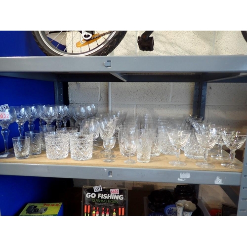 1310 - Shelf of good quality glasses including crystal. Not available for in-house P&P