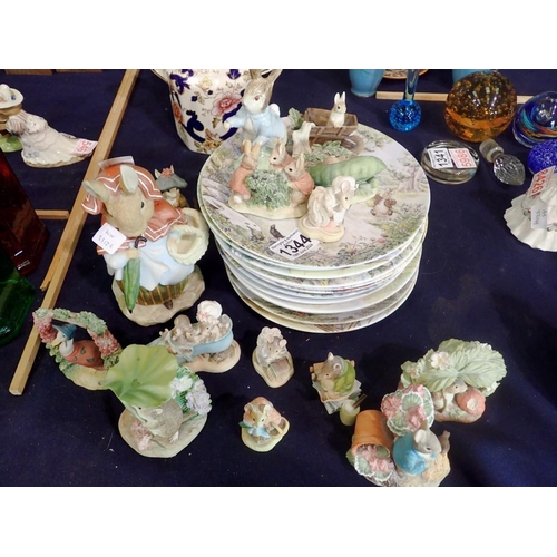 1344 - Mixed Beatrix Potter figures including Royal Albert and set of plates. Not available for in-house P&... 