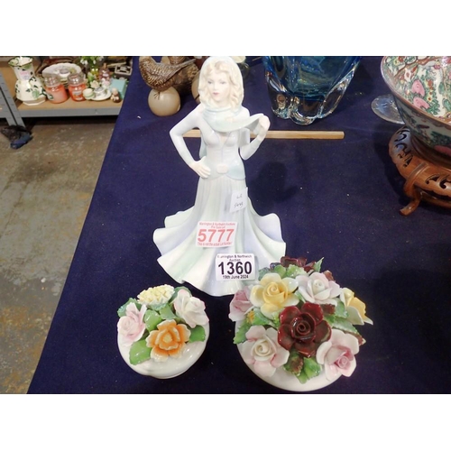 1360 - Coalport figurine, Tender Thought, and two flower bowls. UK P&P Group 2 (£20+VAT for the first lot a... 