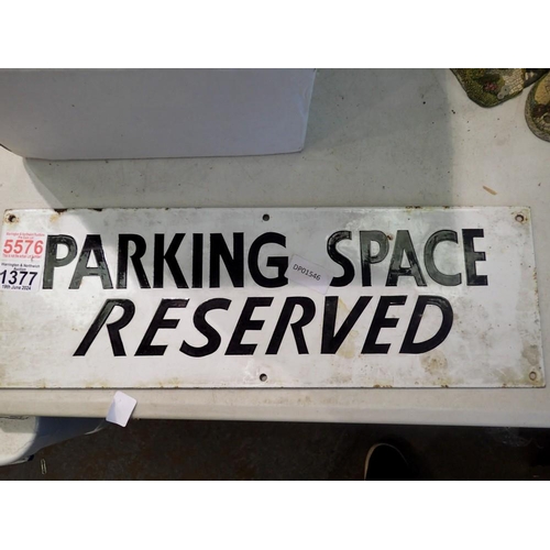 1377 - Vintage enamelled metal sign, Parking Space Reserved, 46 x 15 cm. Not available for in-house P&P