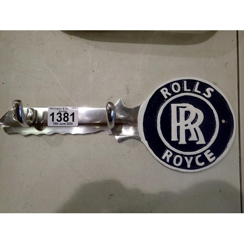 1381 - Cast aluminium Rolls Royce key/coat hanger, L: 30 cm. UK P&P Group 1 (£16+VAT for the first lot and ... 