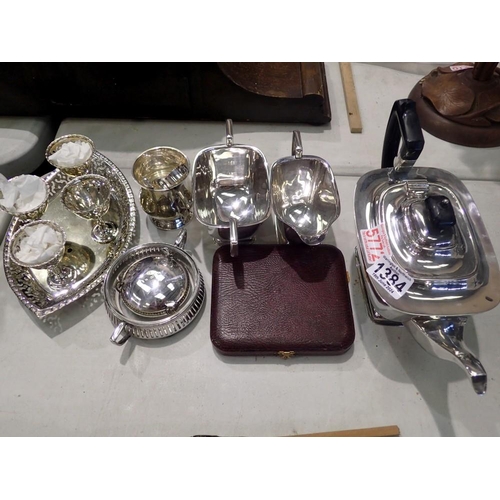 1384 - Silver plate including a tea set. Not available for in-house P&P