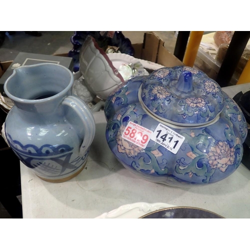 1411 - Two ceramic pots to include Buchan blue jug. Not available for in-house P&P